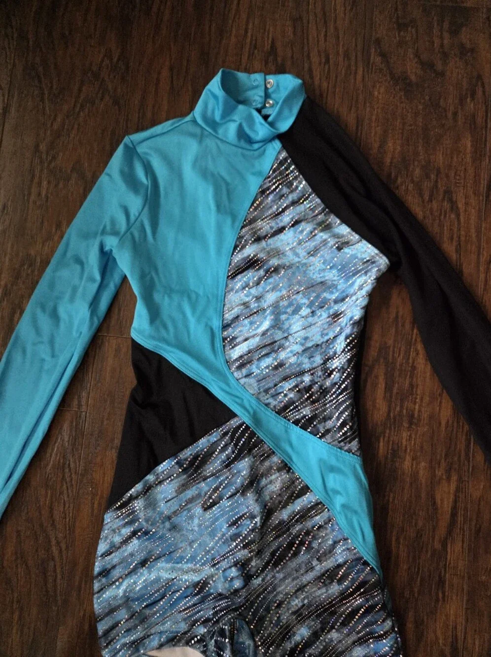 Weissman Dance Csotume- Teal and Black Patterned Dance Unitard